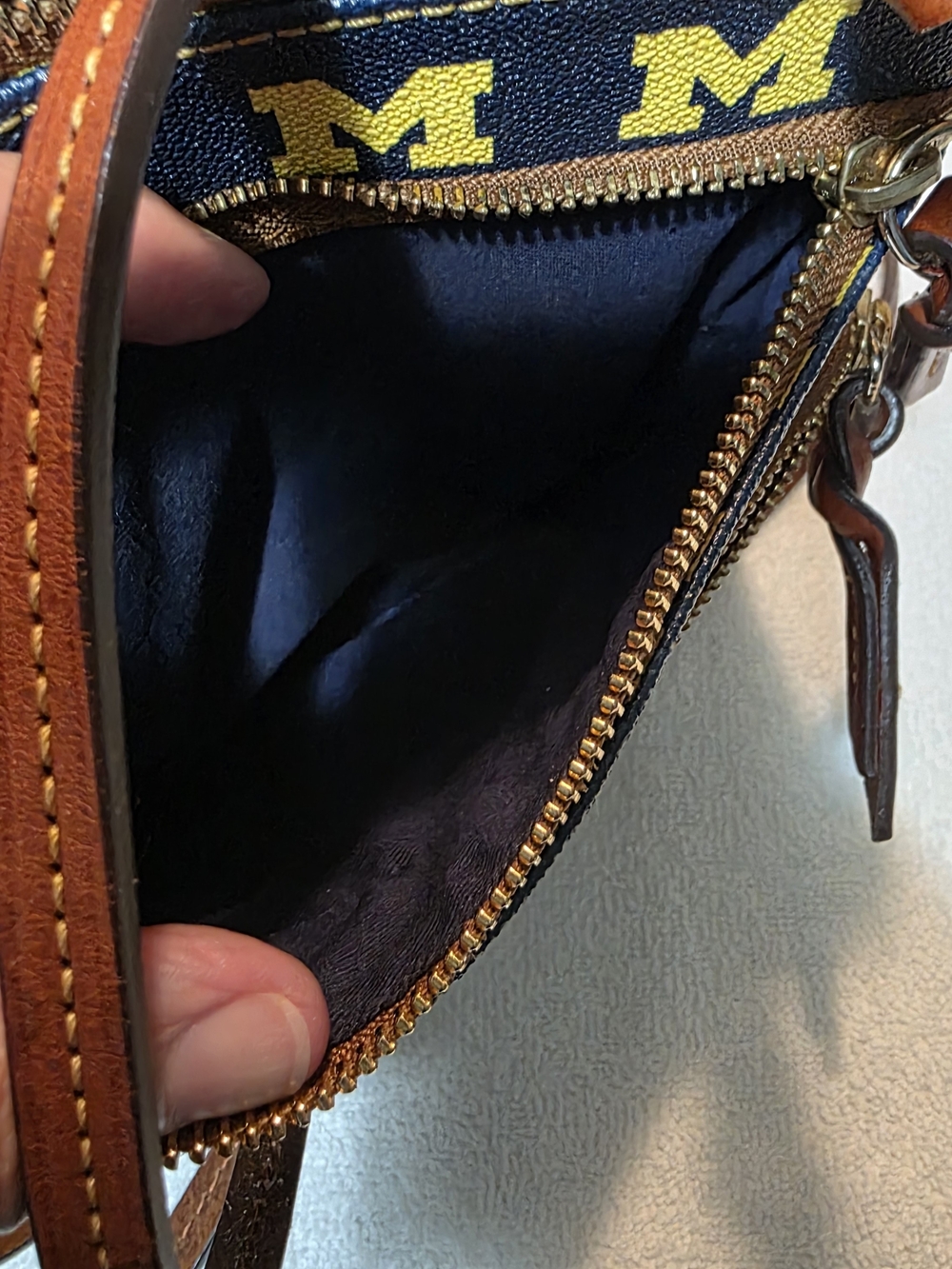 Dooney & Bourke Maize and Blue University of Michigan Triple Zip Crossbody - Picture 4 of 5
